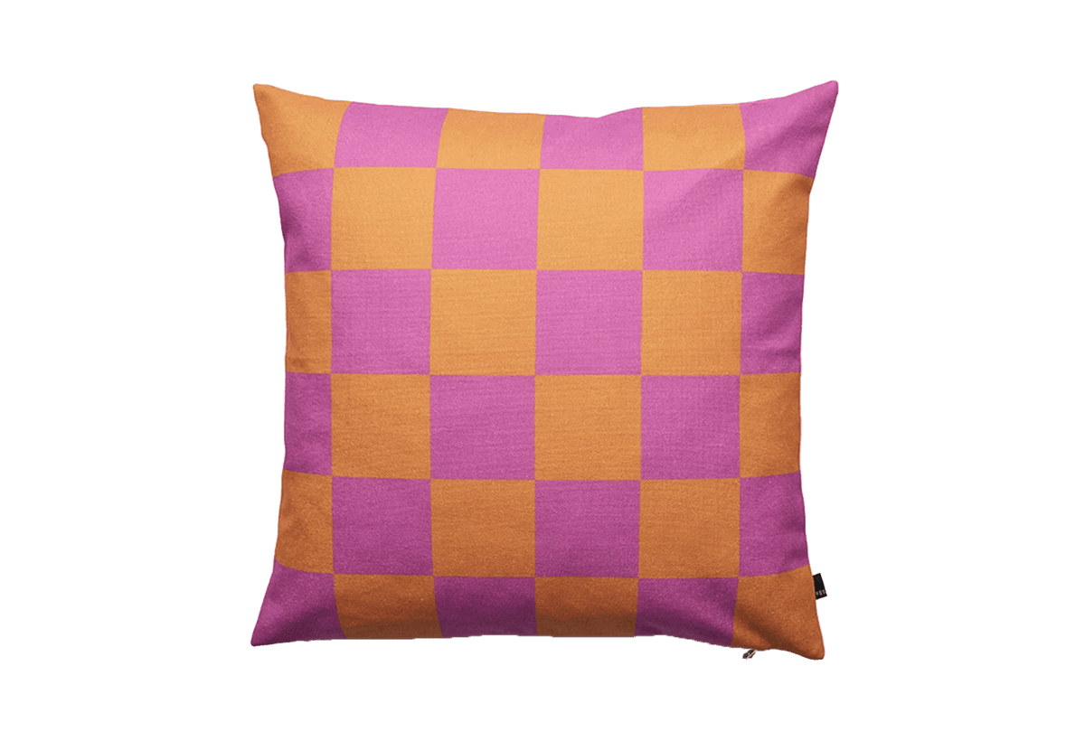 Coussin carré à carreaux en tissu violet et orange 60x60cm Striped - Fest Amsterdam - The Cool Republic
