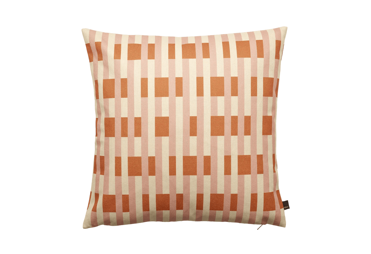 Coussin carré à rayures en tissu orange rose et beige 60x60cm Striped - Fest Amsterdam - The Cool Republic