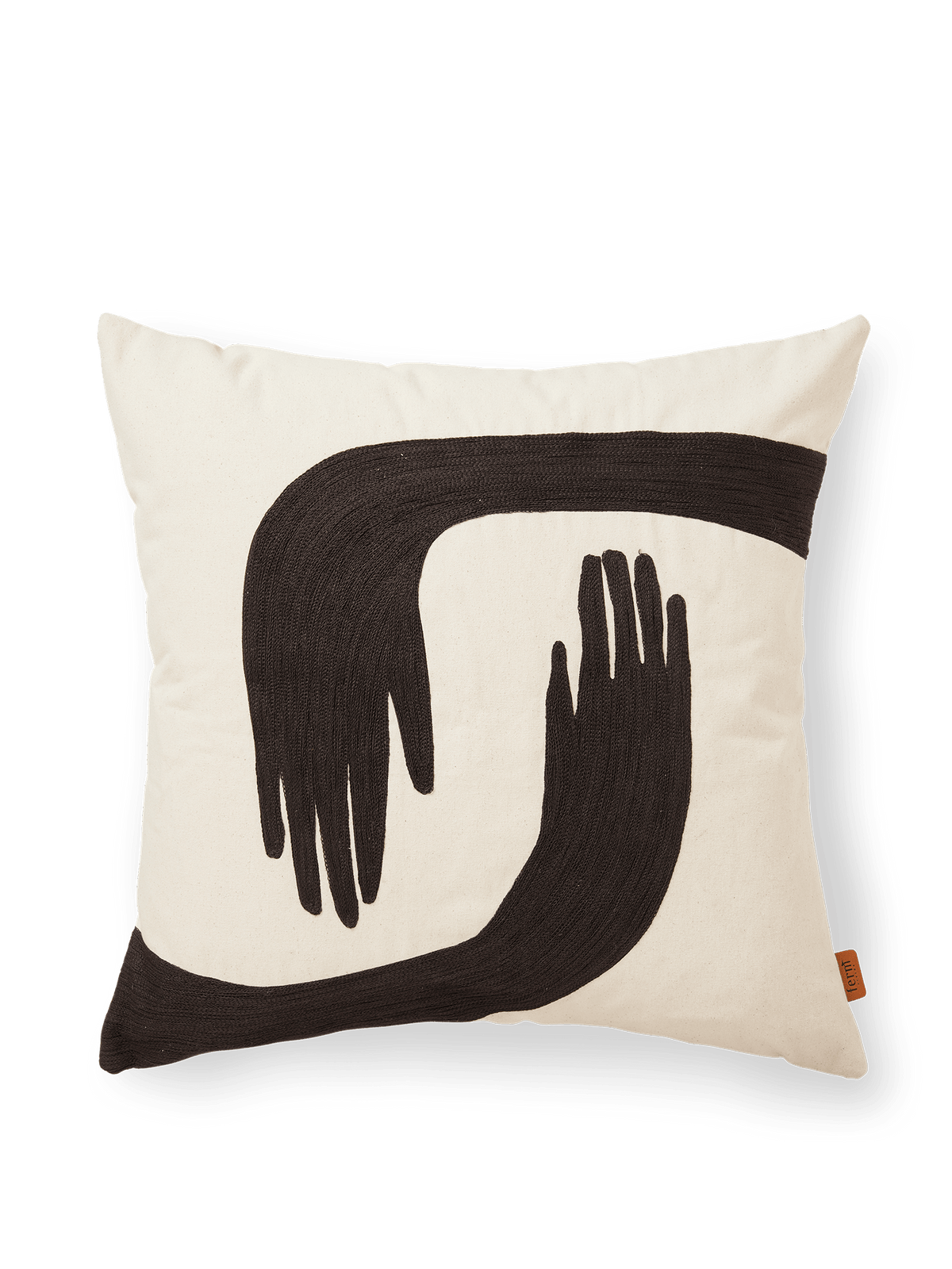 Coussin carré en coton bio beige et broderie marron café 50x50cm Pose - Ferm Living - The Cool Republic