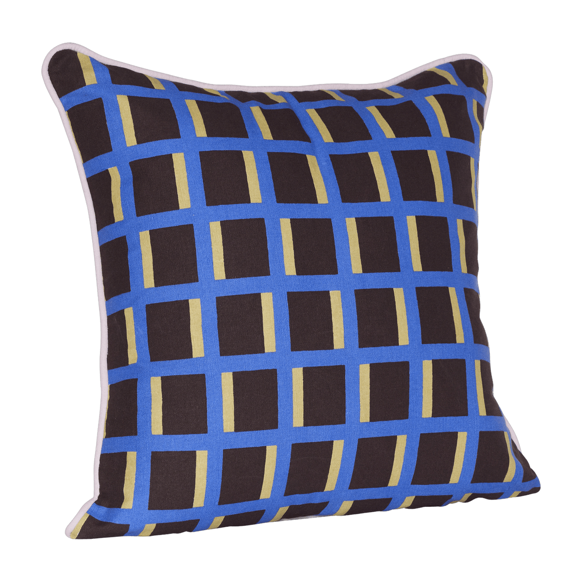 Coussin carré en coton bleu et marron 50 cm - Hübsch - The Cool Republic