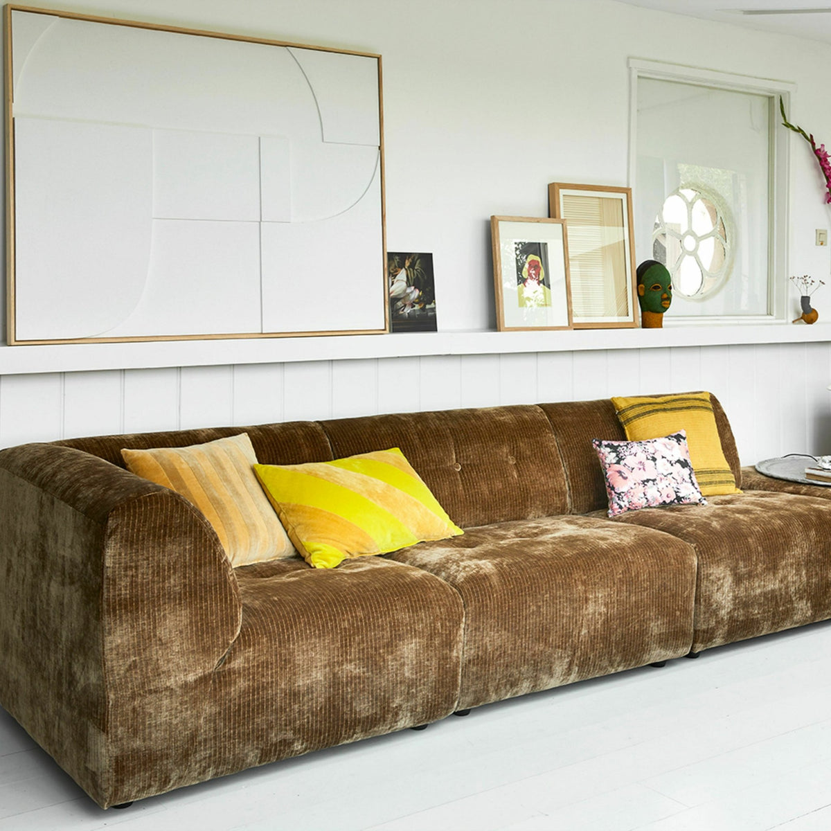 Coussin en velours rayé jaune et vert 40 x 60 cm - Hkliving - The Cool Republic