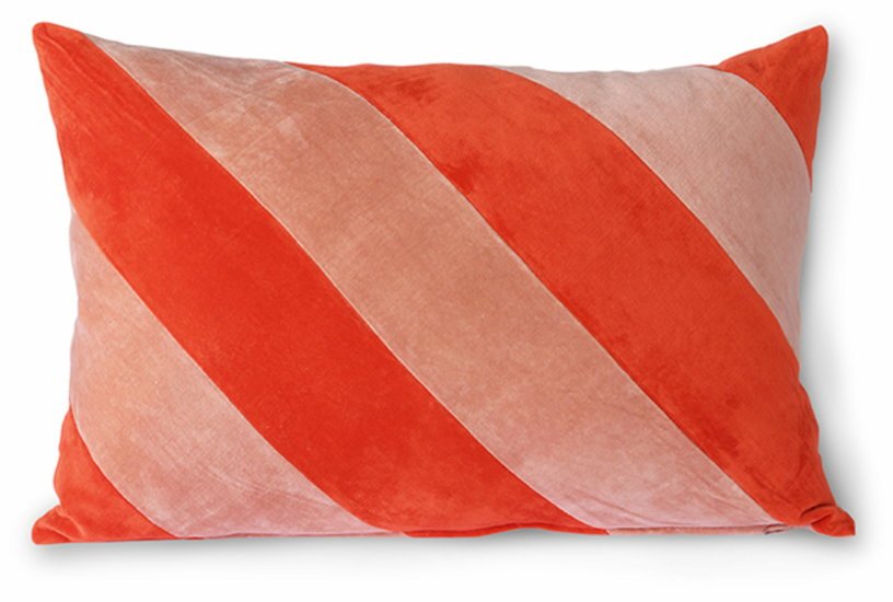 Coussin en velours rayé rose et rouge 40 x 60 cm - Hkliving - The Cool Republic