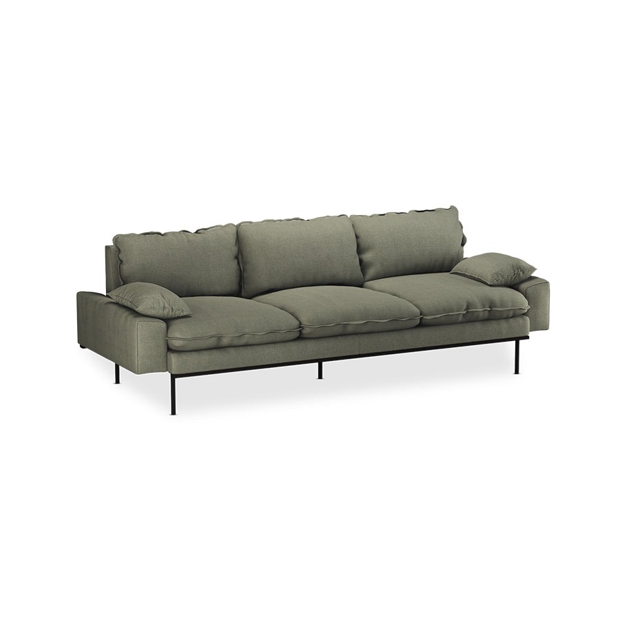 Divano 4 posti Lino Verde Kaki Retro - HKLIVING