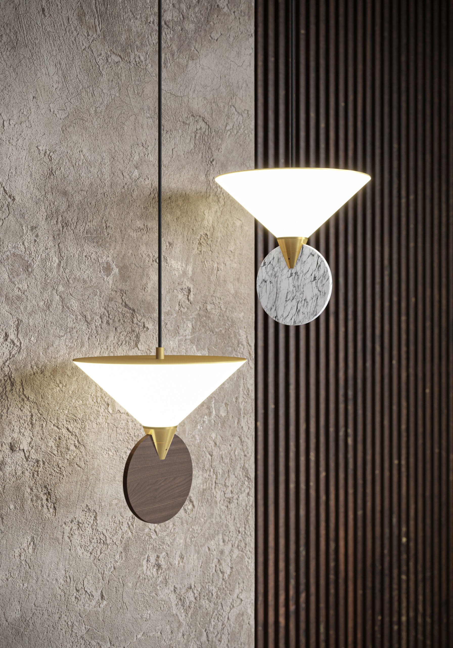 Lámpara colgante de latón y nogal 230x30cm Compass - CVL Luminaires