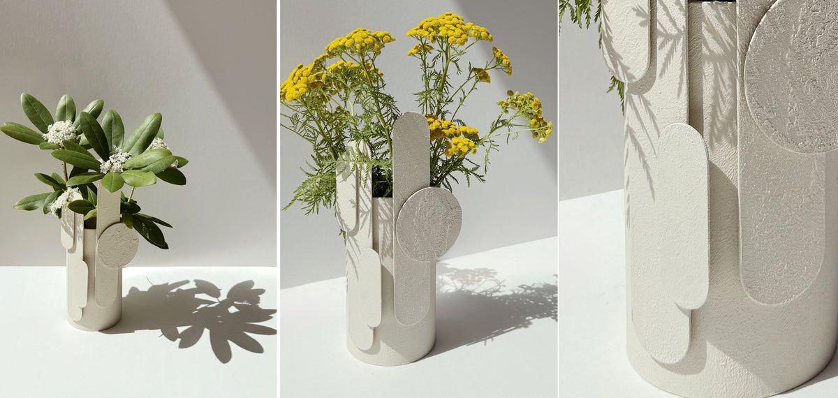 Vase sculptural en métal et verre effet béton 30cm Toty - Mademoiselle Jo — vue 2