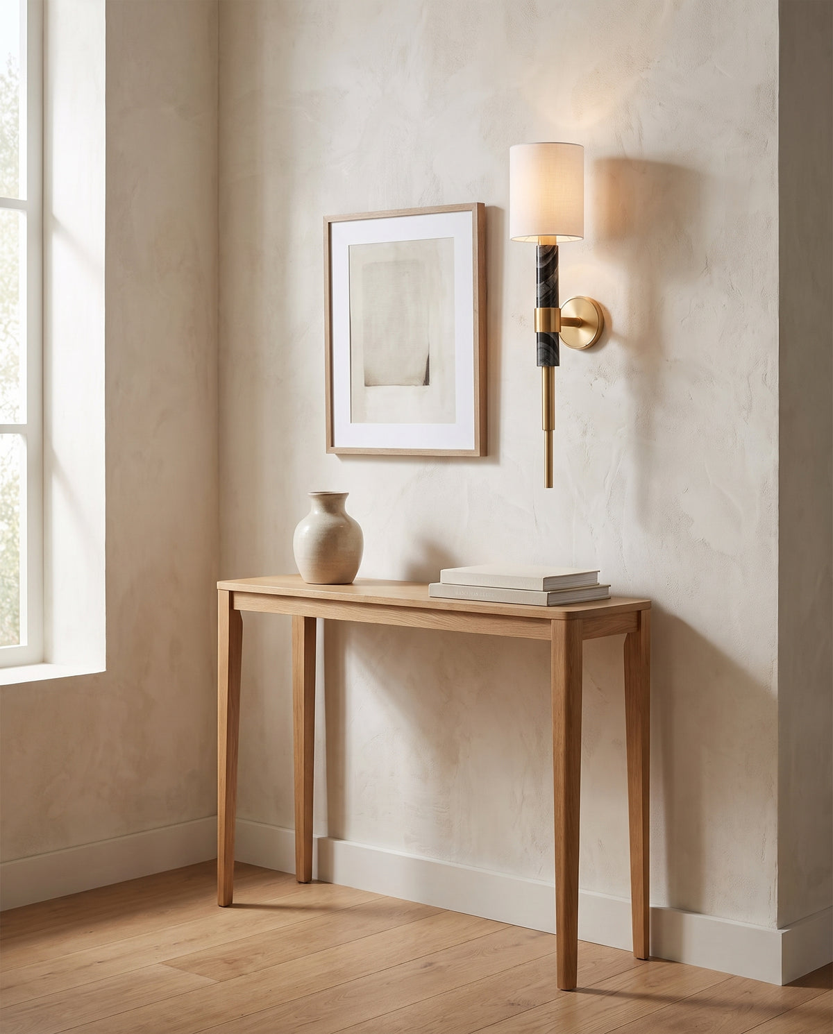 Applique murale en acier laiton ancien 17x77cm Solstice - Corbett Lighting en situation
