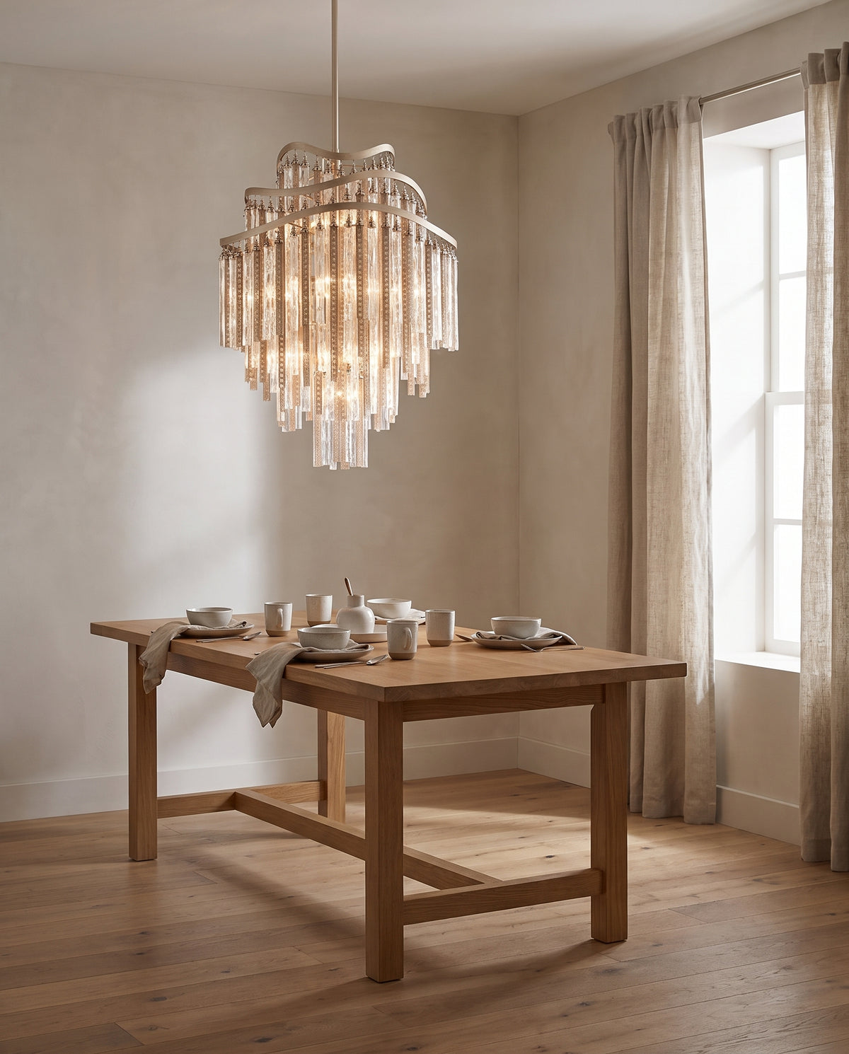 Suspension en fer feuille d'argent chaude 93cm Chimera - Corbett Lighting en situation
