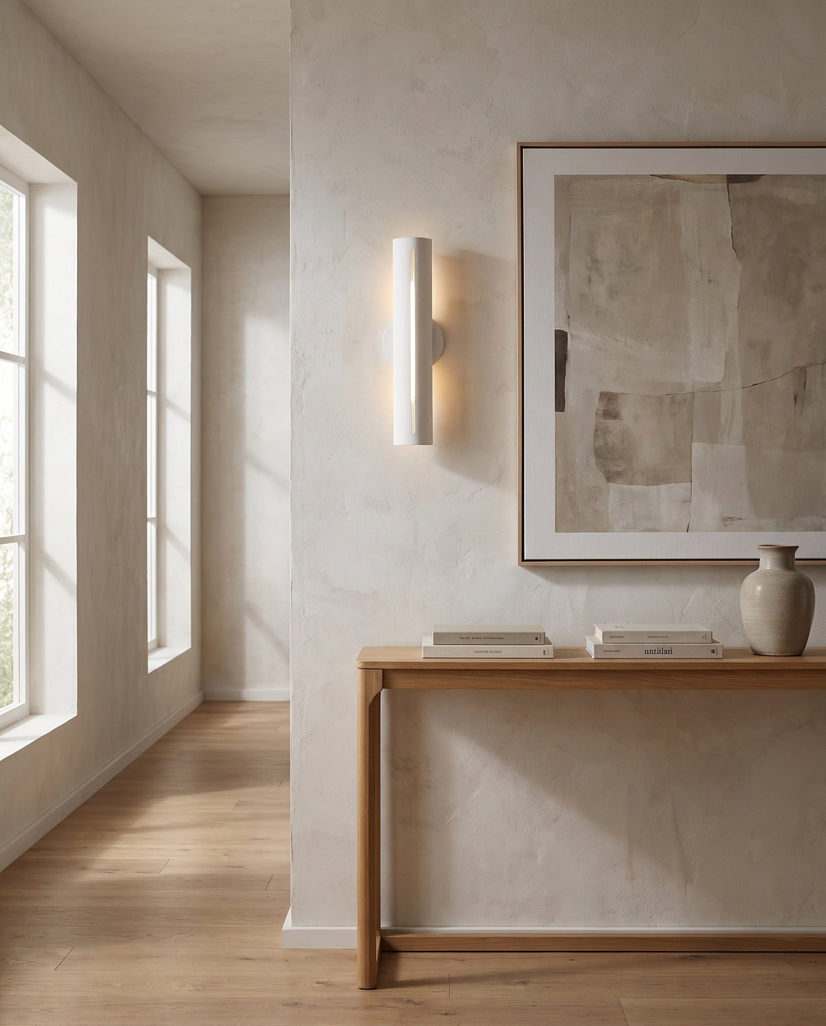 Applique murale en acier blanc gesso 13x45cm Brandon - Troy Lighting en situation