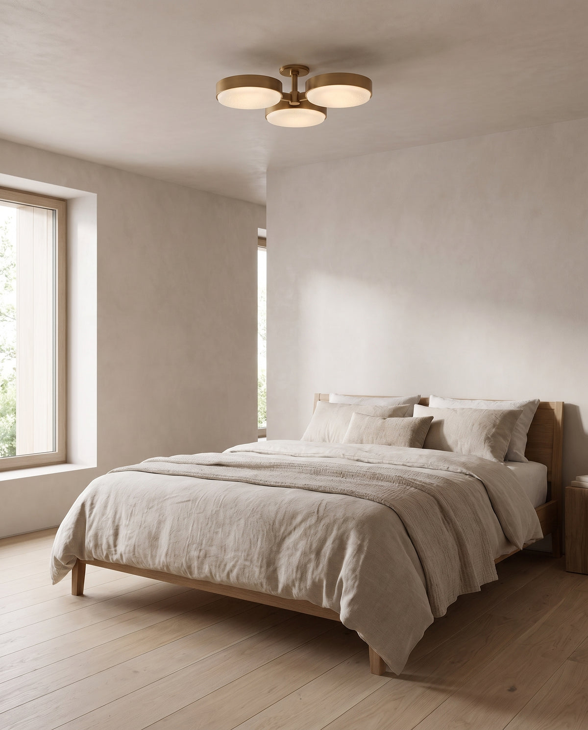 Semi-flush ceiling light in steel with patinated brass 76x17cm Rory - Troy Lighting en situation