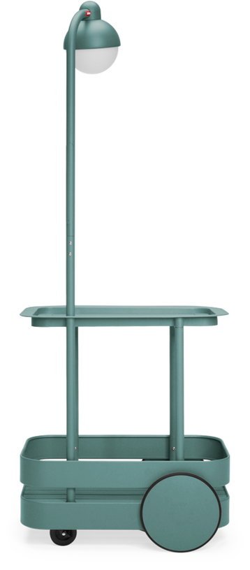 Desserte avec lampadaire en aluminium vert sauge 78 x 55 cm Jolly Trolley - Fatboy - The Cool Republic