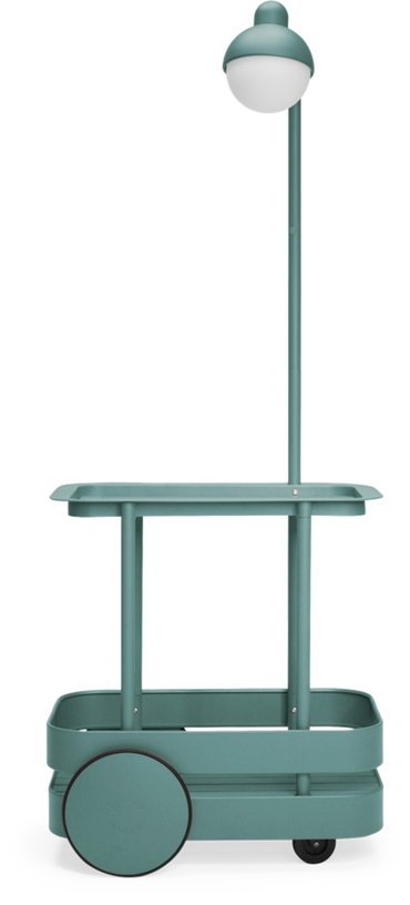 Desserte avec lampadaire en aluminium vert sauge 78 x 55 cm Jolly Trolley - Fatboy - The Cool Republic