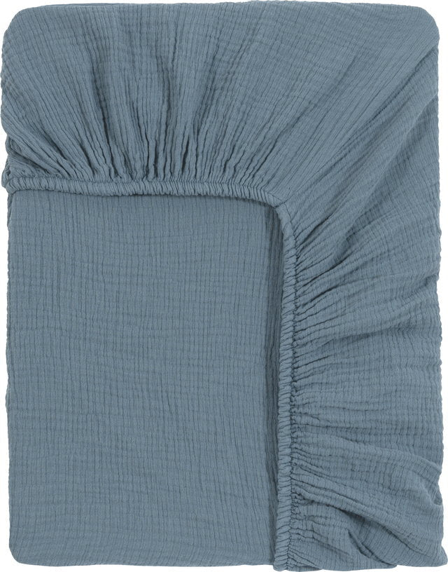 Drap housse en gaze de coton bleu 160 x 200 cm - The Cool Republic - The Cool Republic