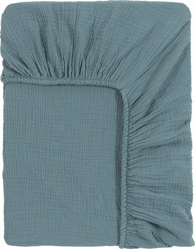 Drap housse en gaze de coton bleu 180 x 200 cm - The Cool Republic - The Cool Republic
