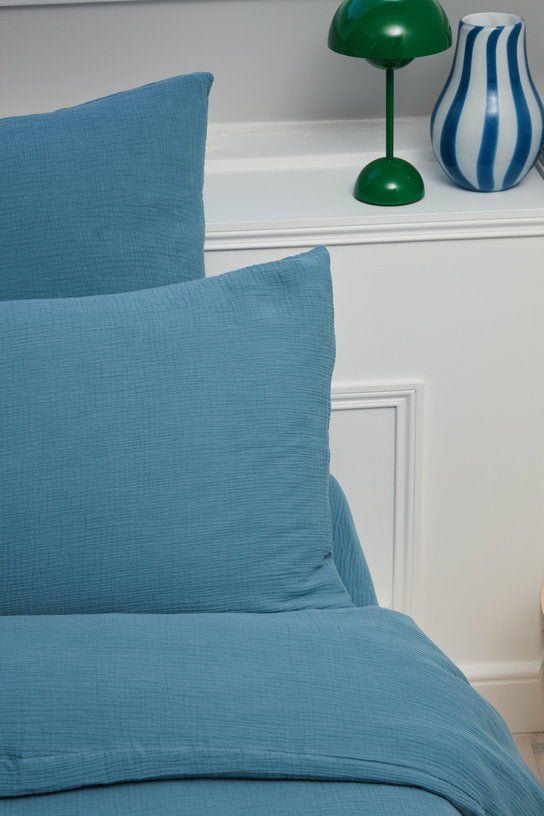 Drap housse en gaze de coton bleu 90 x 200 cm - The Cool Republic - The Cool Republic