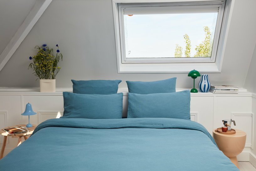 Drap housse en gaze de coton bleu 90 x 200 cm - The Cool Republic - The Cool Republic