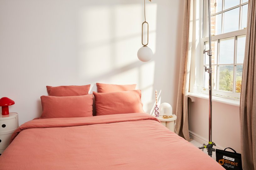 Drap housse en gaze de coton framboise 140 x 200 cm - The Cool Republic - The Cool Republic