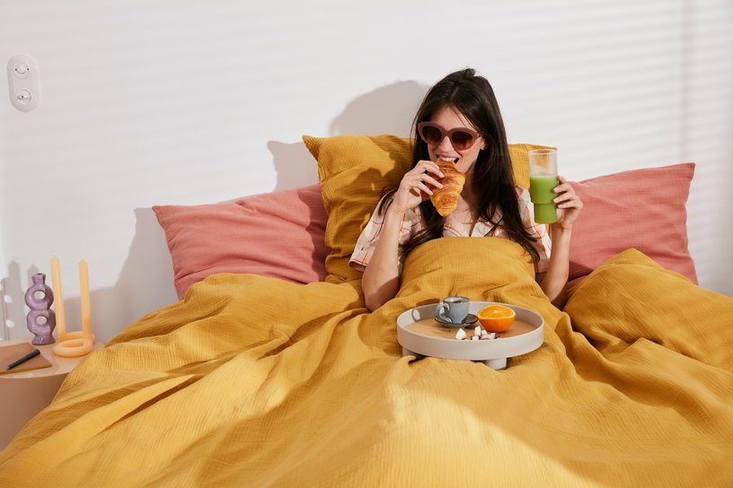 Drap housse en gaze de coton moutarde 180 x 200 cm - The Cool Republic - The Cool Republic