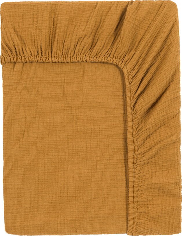 Drap housse en gaze de coton moutarde 180 x 200 cm - The Cool Republic - The Cool Republic