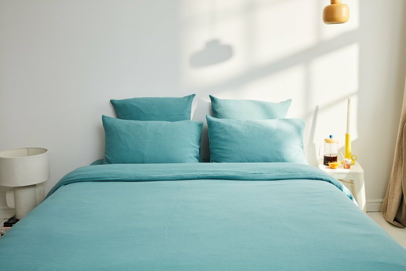 Drap housse en gaze de coton turquoise 160 x 200 cm - The Cool Republic - The Cool Republic