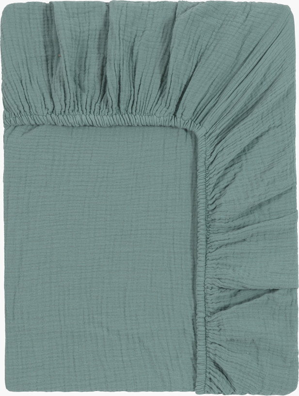 Drap housse en gaze de coton turquoise 180 x 200 cm - The Cool Republic - The Cool Republic