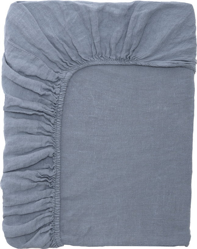 Drap housse en lin lavé gris bleu 140 x 200 cm - The Cool Republic - The Cool Republic