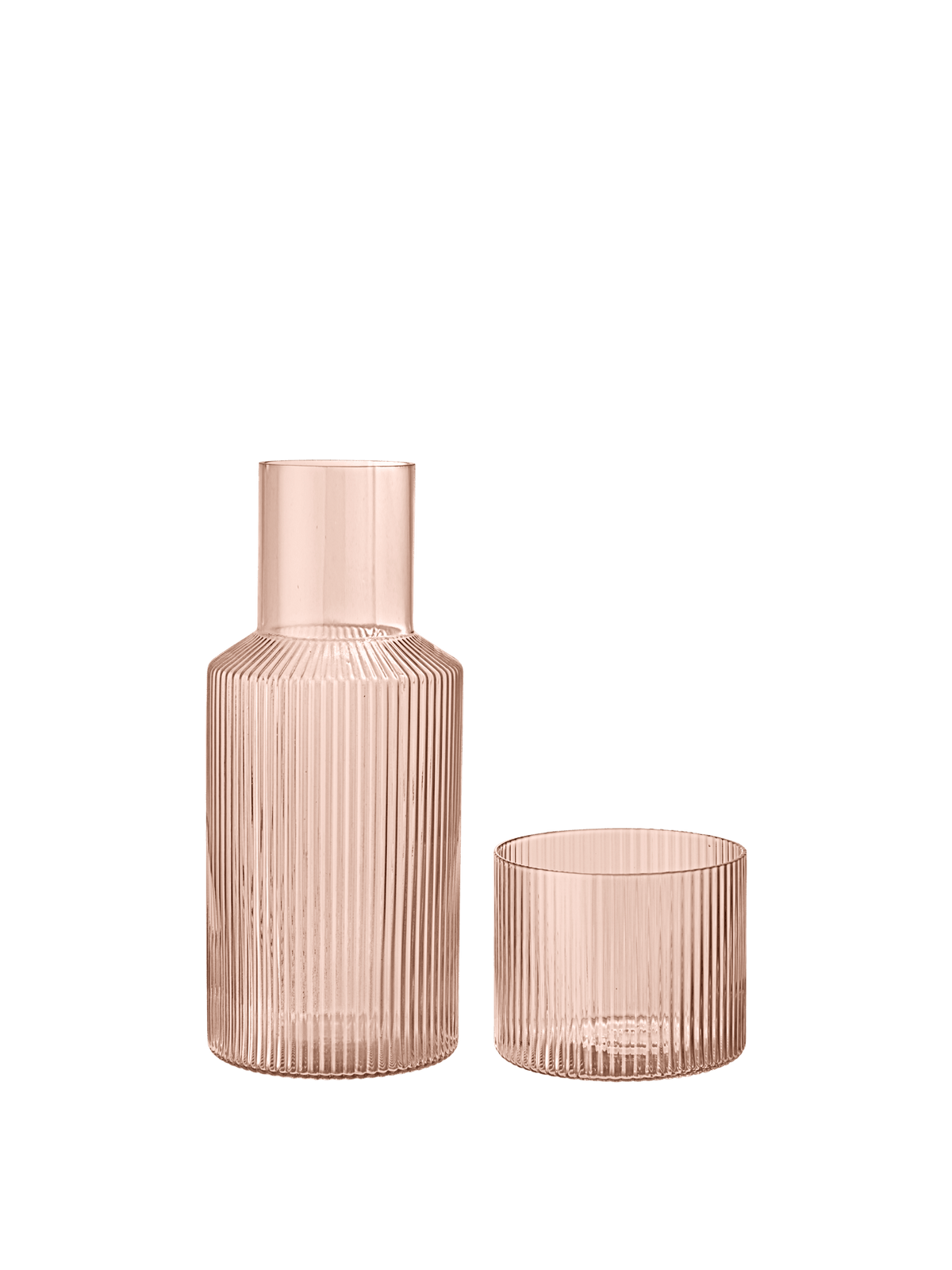 Ripple recycled pink blown glass carafe and glass set - Ferm Living - The Cool Republic
