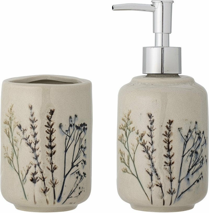 Ensemble distributeur de savon Bea Nature Grès - Bloomingville - The Cool Republic