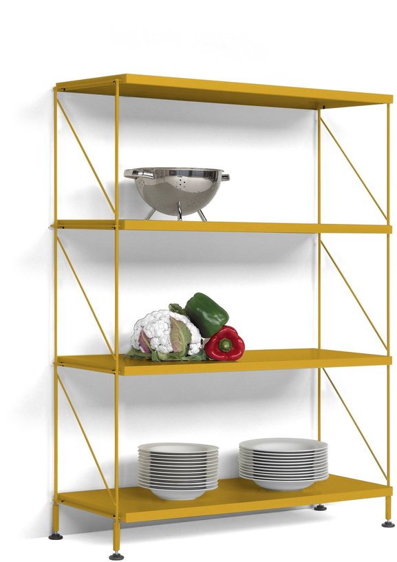 Etagère 4 niveaux sur pieds en acier laqué ocre Tria - Mobles 114 - The Cool Republic