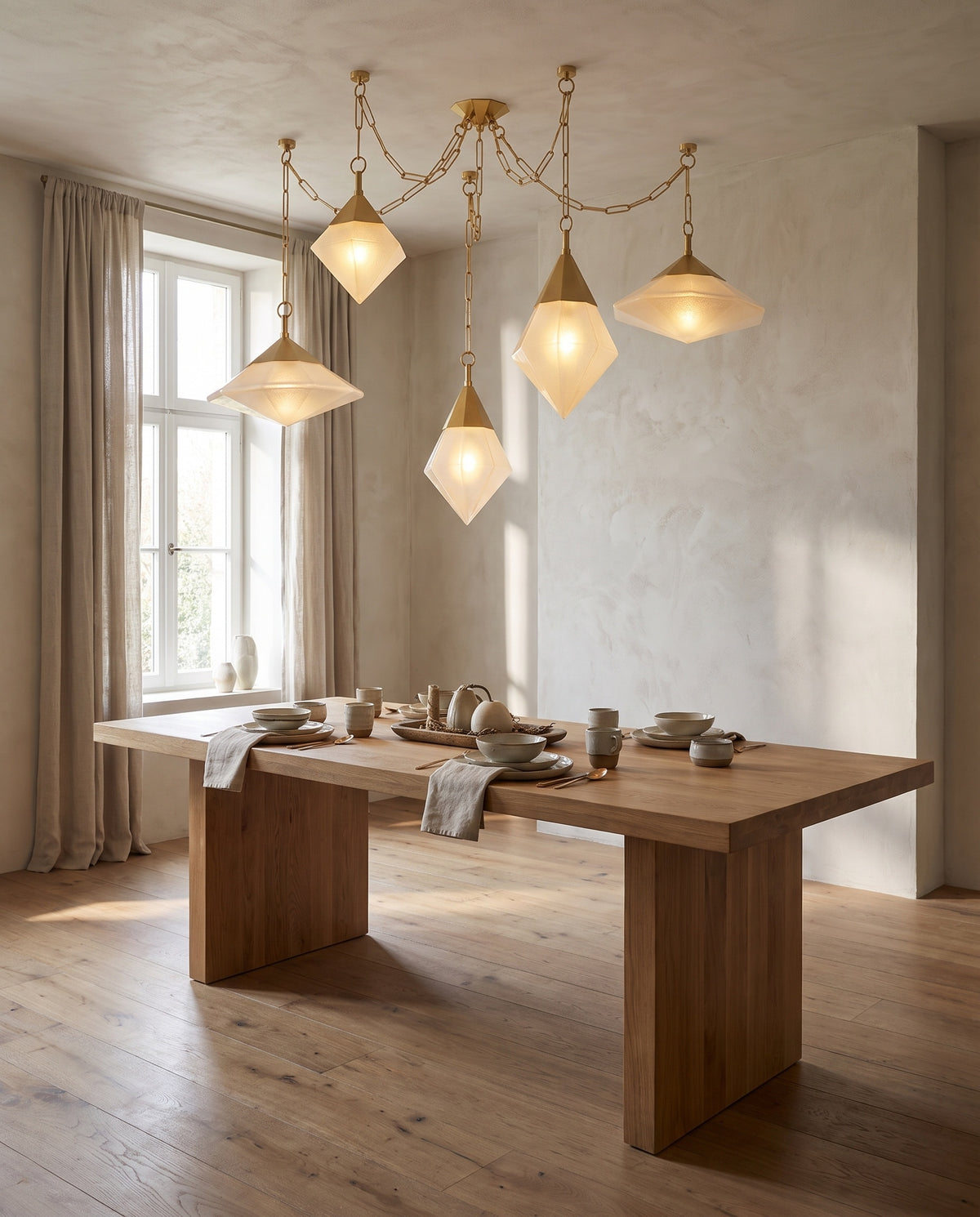 Suspension en acier laiton poli ancien 149x96cm Angelique - Corbett Lighting en situation