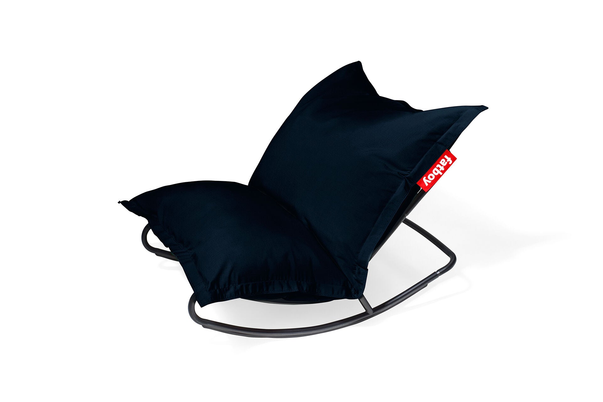 Fauteuil à bascule extérieur en métal noir avec coussin bleu marine Rock'n Roll Combi - Fatboy