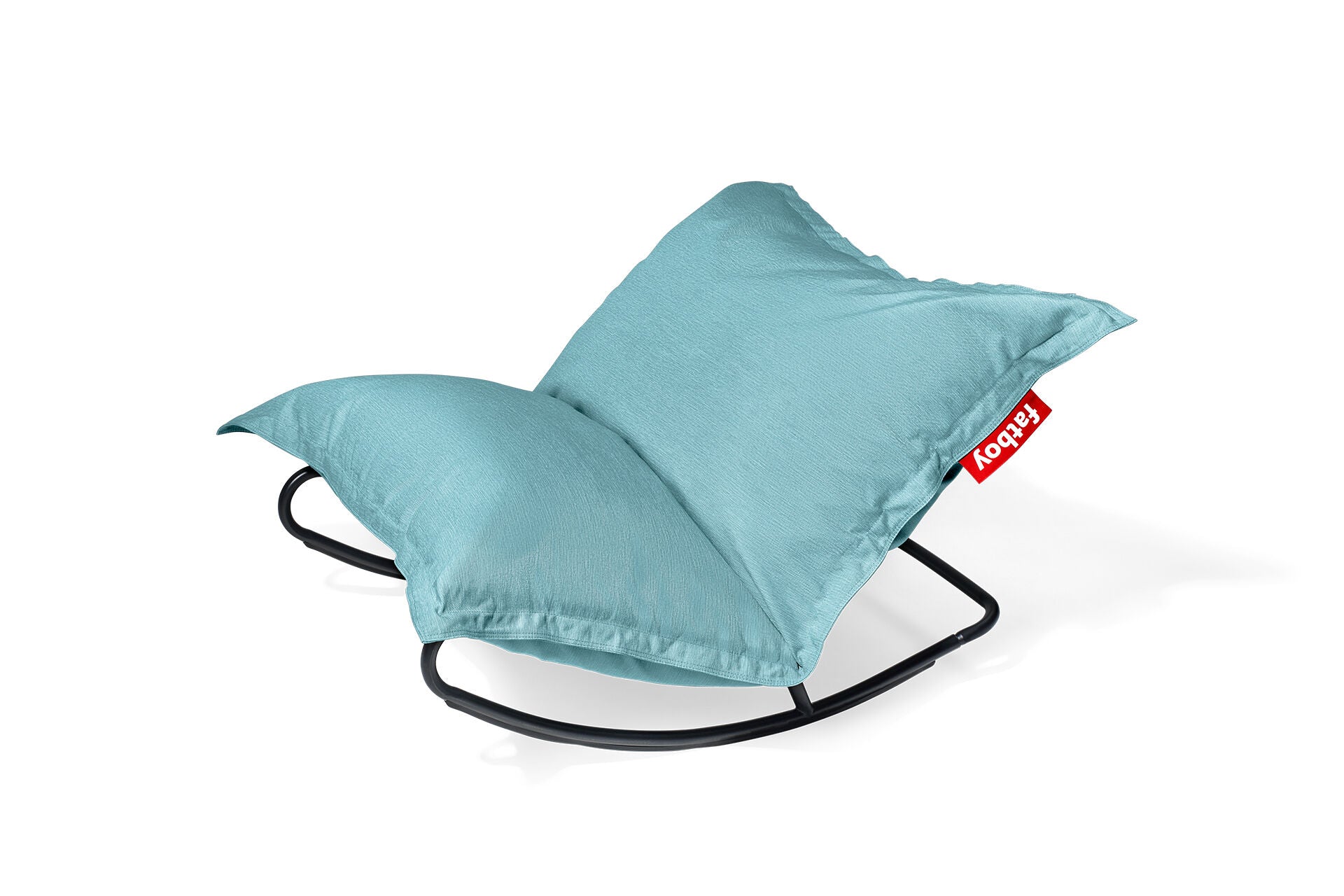 Fauteuil à bascule extérieur en métal noir avec coussin bleu pacifique Rock 'n Roll Combi - Fatboy