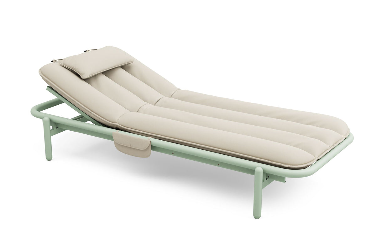 Transat en aluminium vert avec son matelas beige 212x97x39cm Sunbud - Fatboy