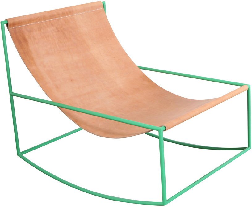 Fauteuil à bascule en métal vert et cuir 81x60x65cm - valerie_objects - The Cool Republic