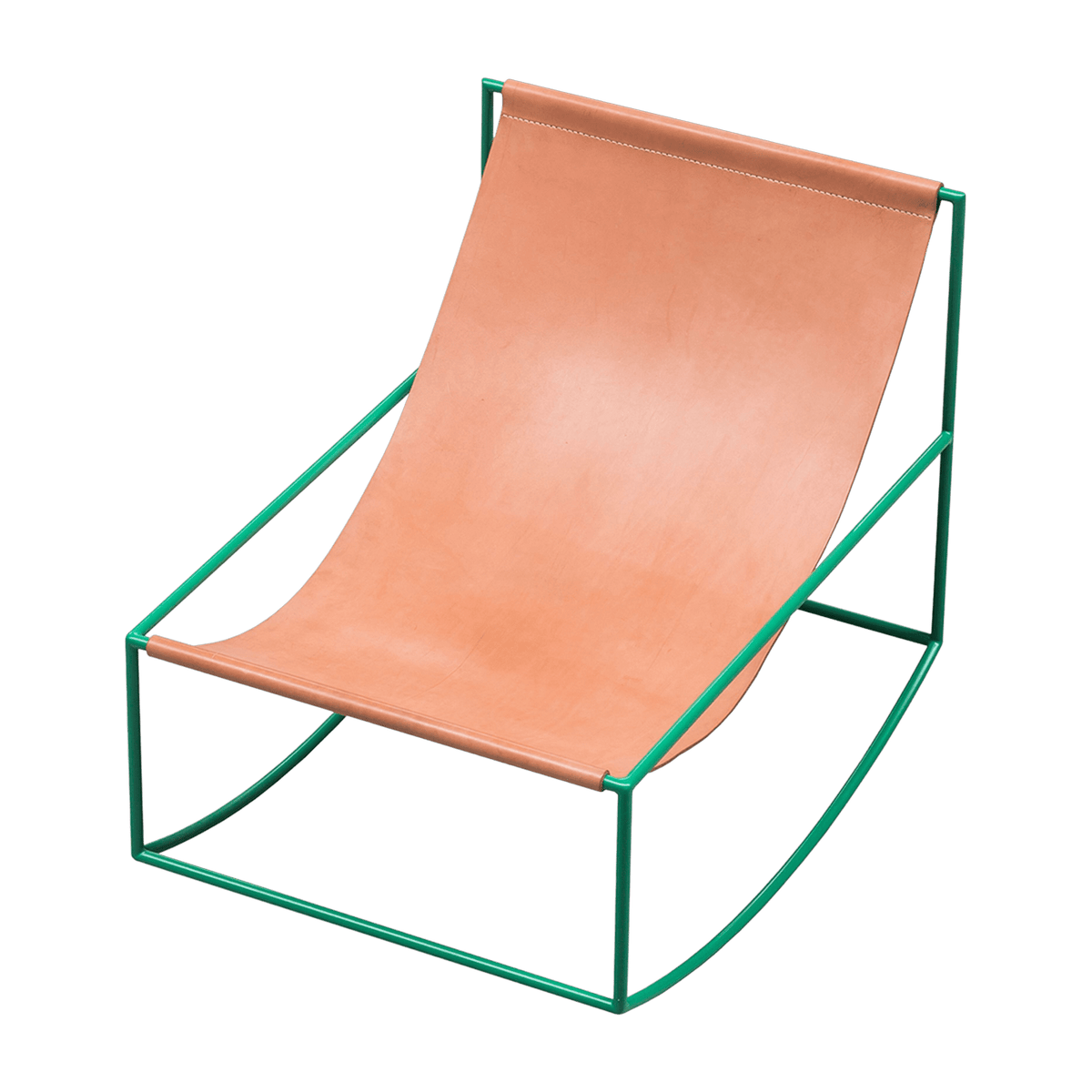 Fauteuil à bascule en métal vert et cuir 81x60x65cm- valerie_objects - The Cool Republic
