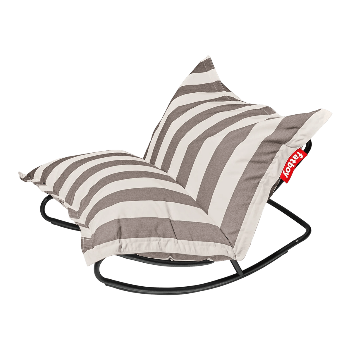 Fauteuil à bascule extérieur en métal noir avec coussin rayé marron cacao crème Rock 'n Roll Combi - Fatboy - The Cool Republic