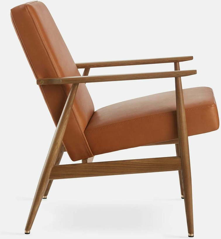 Fauteuil avec accoudoirs en cuir naturel cognac et frêne foncé 70 x 62 cm Fox - 366 Concept - The Cool Republic