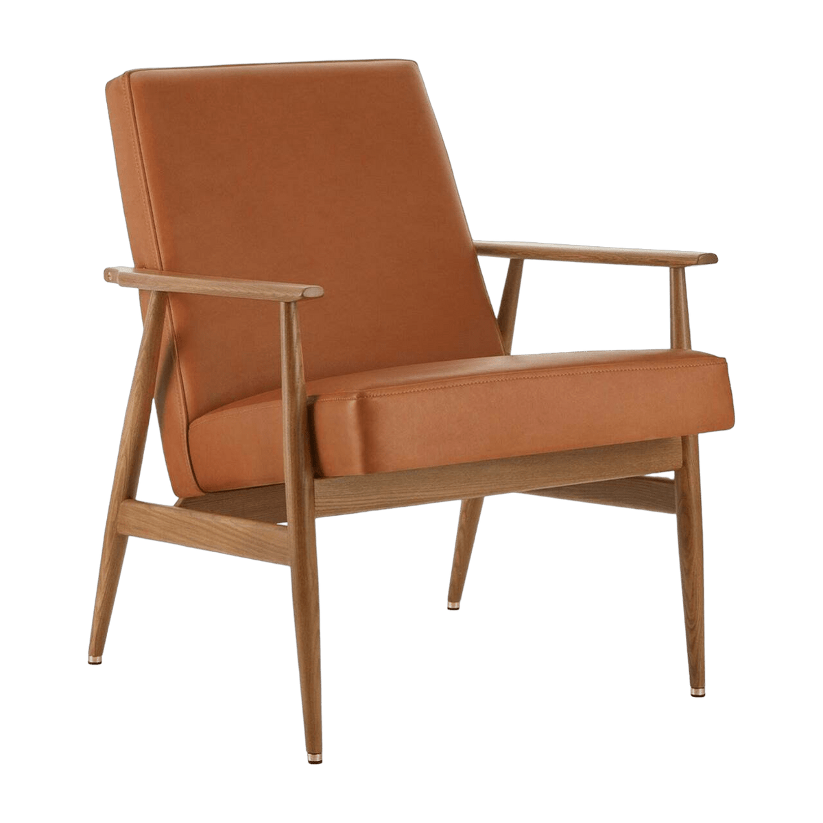 Fauteuil avec accoudoirs en cuir naturel cognac et frêne foncé 70 x 62 cm Fox - 366 Concept - The Cool Republic