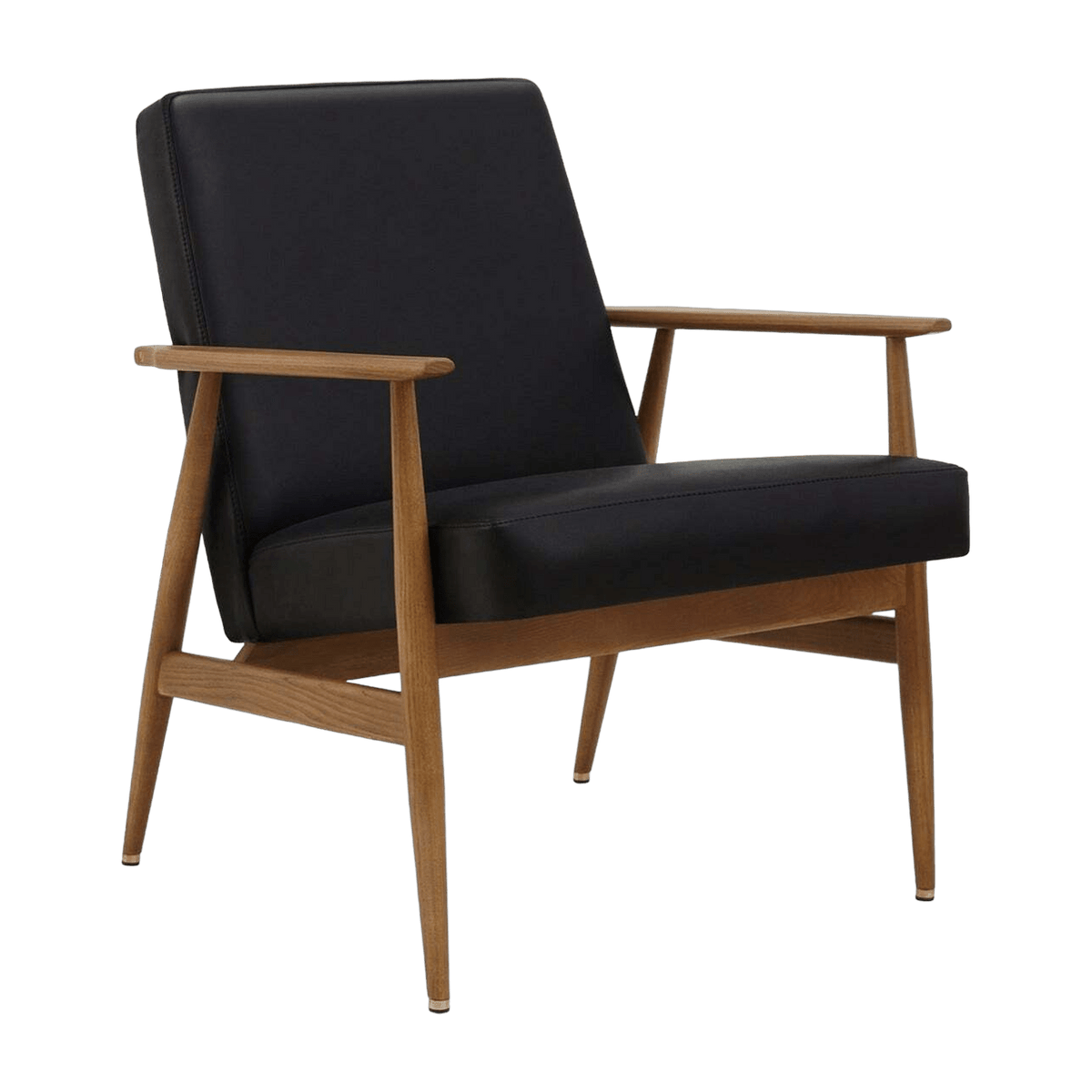 Fauteuil avec accoudoirs en cuir naturel noir et frêne foncé 70 x 62 cm Fox - 366 Concept - The Cool Republic