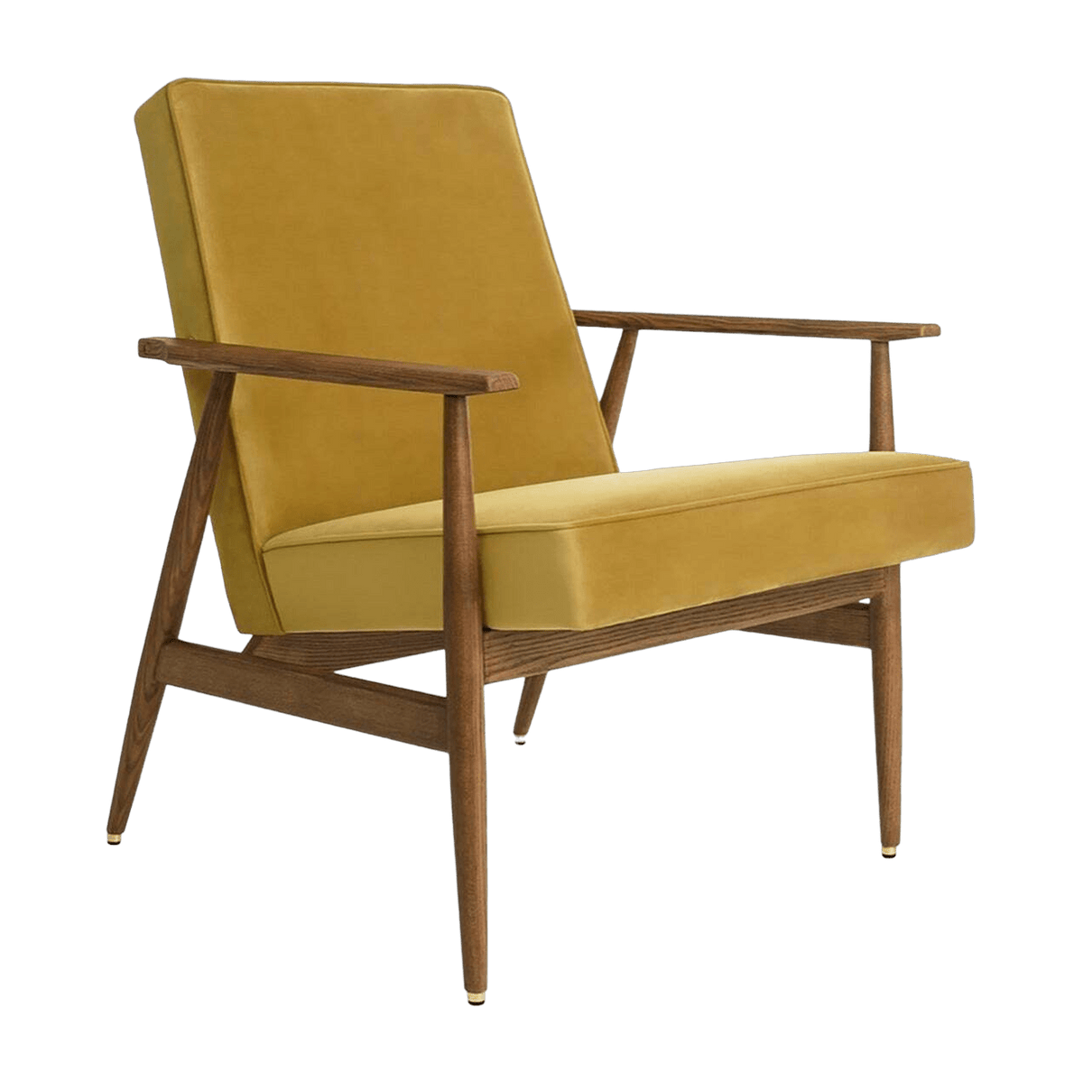 Fauteuil avec accoudoirs en velours brillant moutarde et frêne foncé 70 x 62 cm Fox - 366 Concept - The Cool Republic