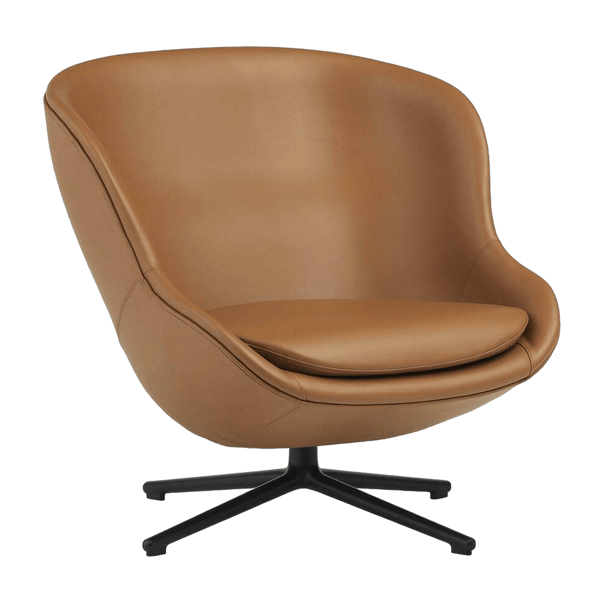 Fauteuil bas pivotant en aluminium noir et cuir marron Hyg - Normann Copenhagen - The Cool Republic