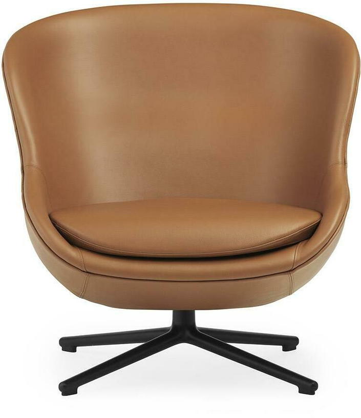 Fauteuil bas pivotant en aluminium noir et cuir marron Hyg - Normann Copenhagen - The Cool Republic