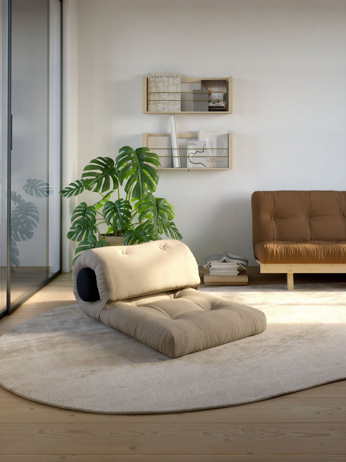Fauteuil convertible marron clair avec coussin gris foncé 70x120x40cm Wrap - Karup Design - The Cool Republic