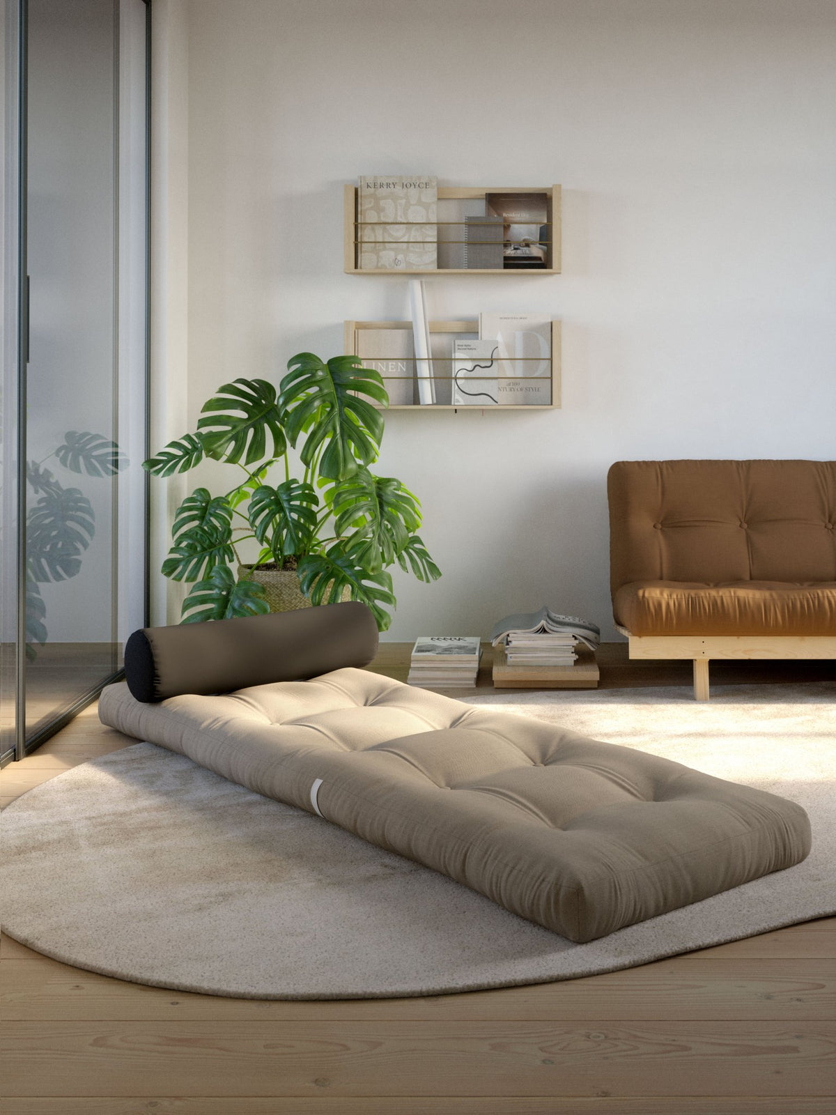 Fauteuil convertible mocca avec coussin gris foncé 70x120x40cm Wrap - Karup Design - The Cool Republic