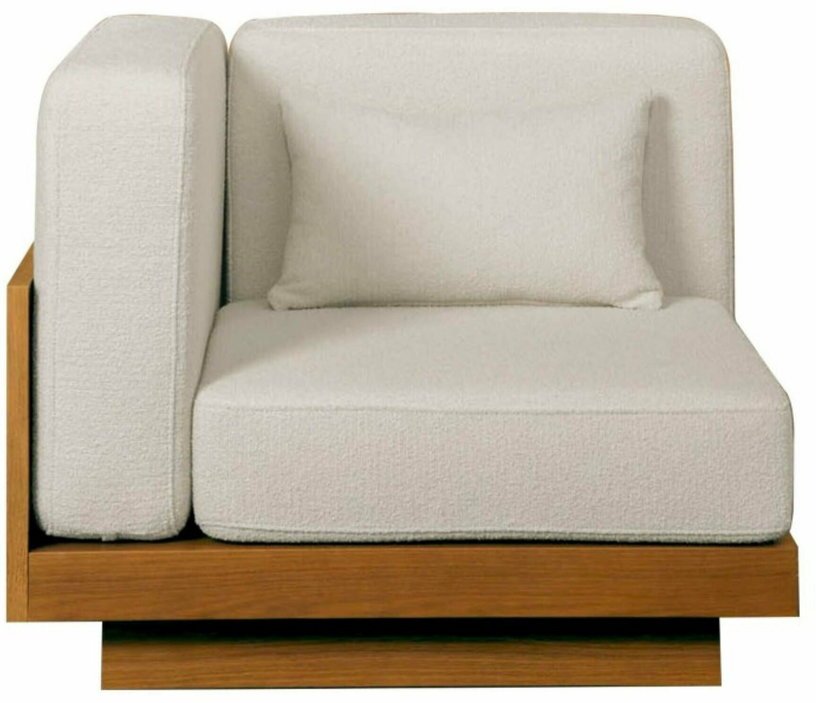 Fauteuil d'angle d'extérieur en Iroko et bouclette Crème Georges - Gabrielle Paris - The Cool Republic