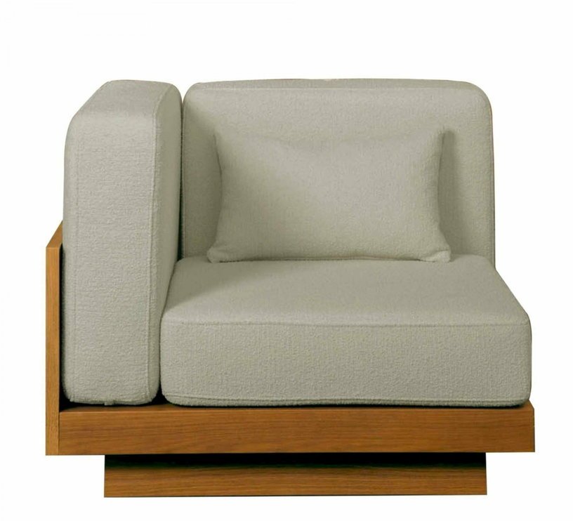 Fauteuil d'angle d'extérieur en Iroko et bouclette Naturel Georges - Gabrielle Paris - The Cool Republic