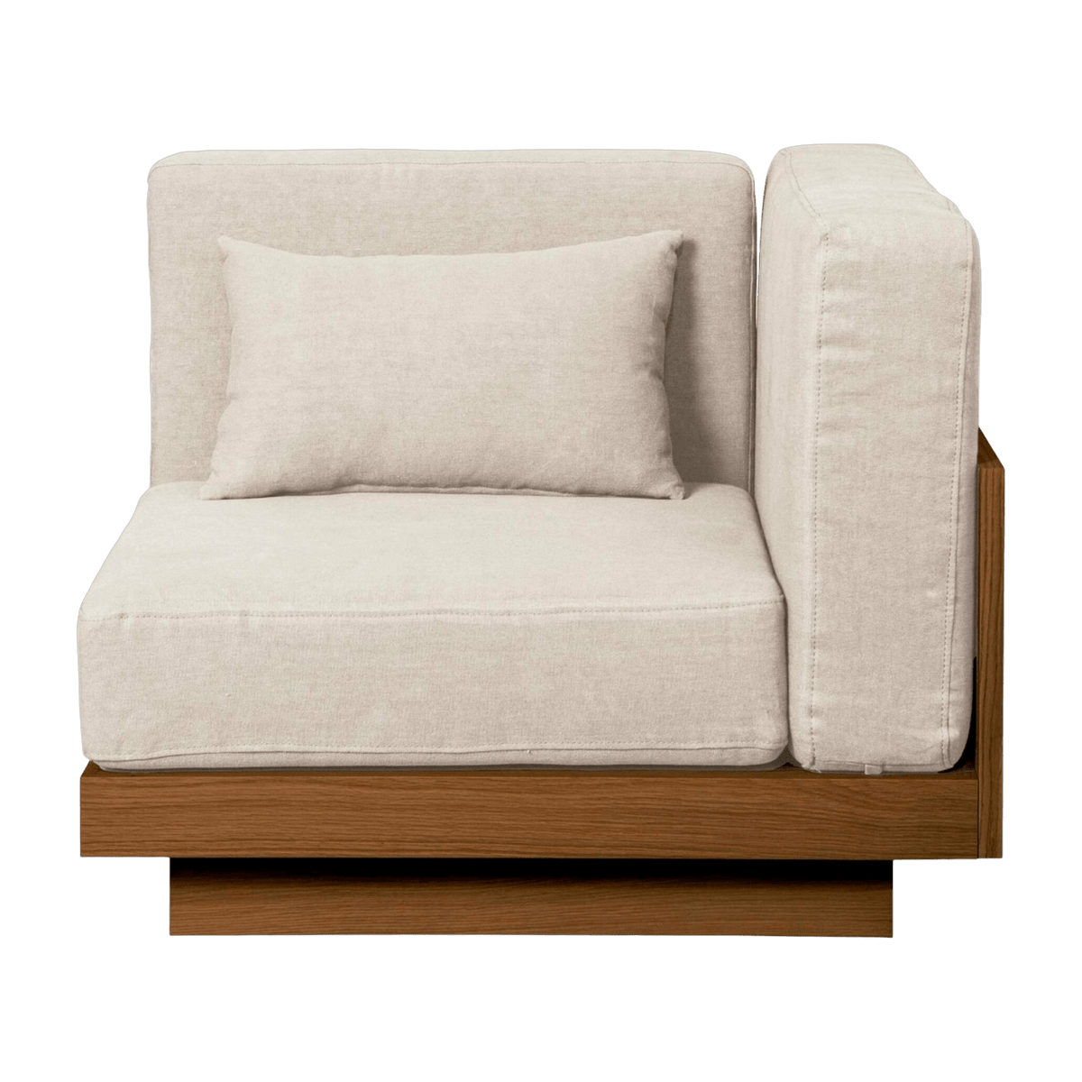 Armchair of angle in Iroko with cream fabric cover Georges - Gabrielle Paris - The Cool Republic