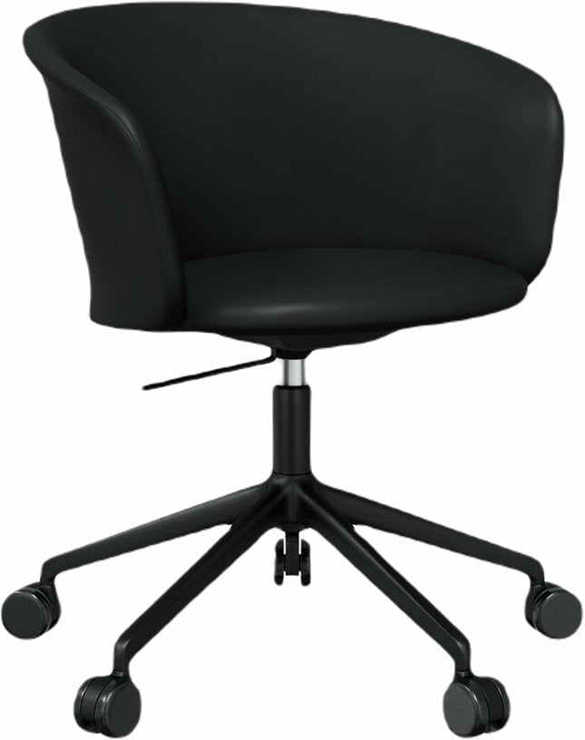 Fauteuil de bureau en cuir noir et piètement noir à roulettes Kendo - Hem - The Cool Republic