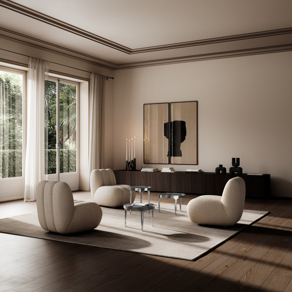 Fauteuil design en tissu bouclé beige Toe - 101 COPENHAGEN - The Cool Republic
