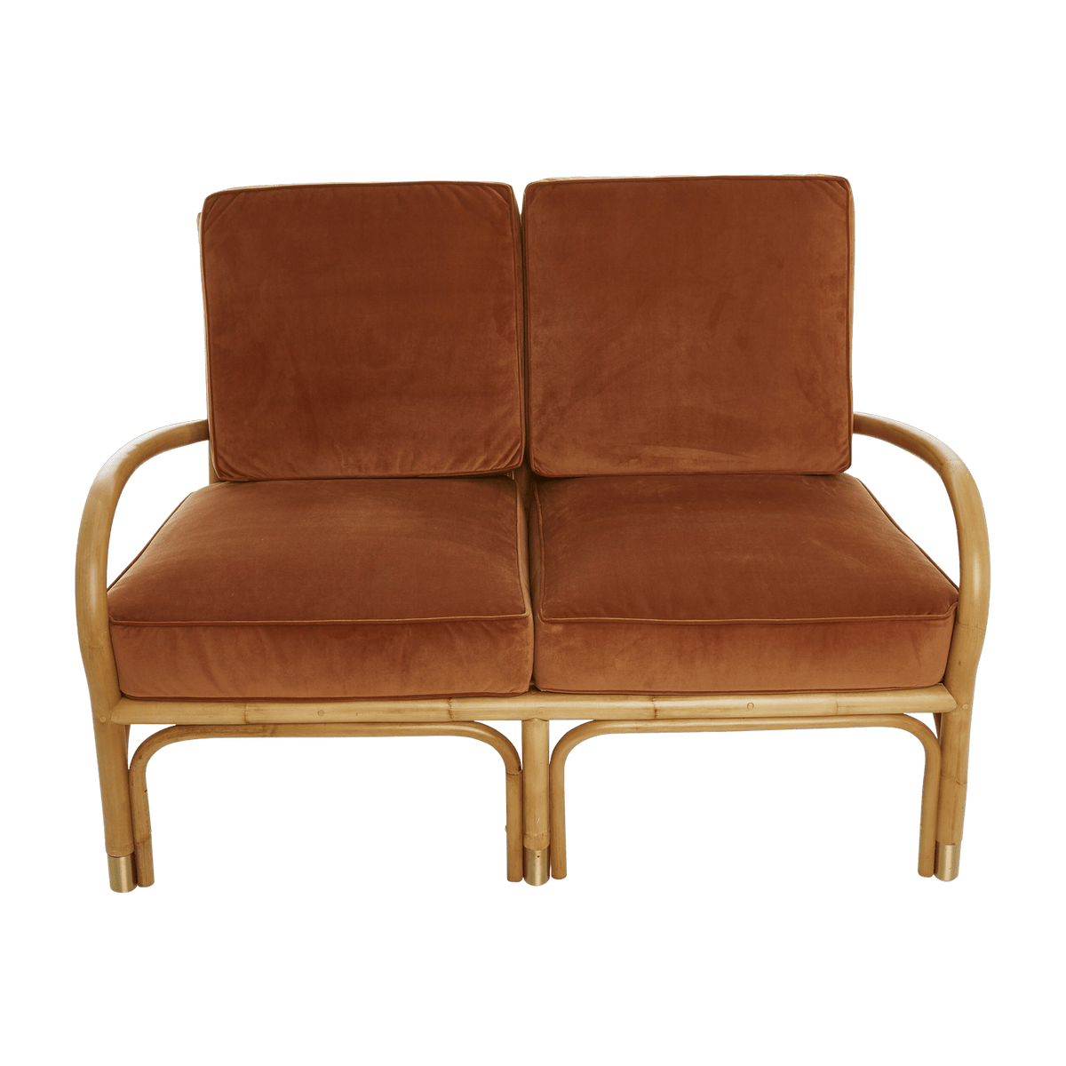Fauteuil deux places en rotin avec coussin de velours couleur ocre 123 x 80 x 80 Riviera - KOK - The Cool Republic