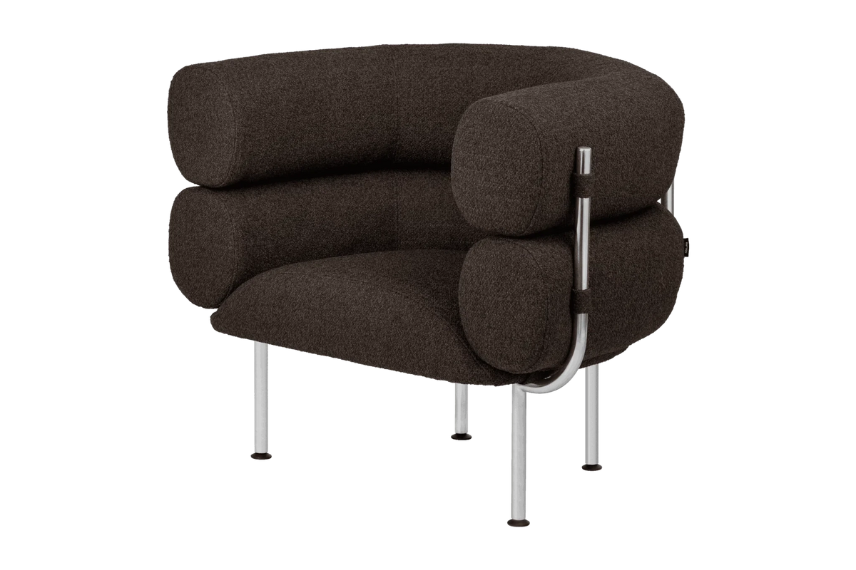 Fauteuil en acier et laine bouclé chocolat 71,2cm Ubi Mini - noo.ma - The Cool Republic